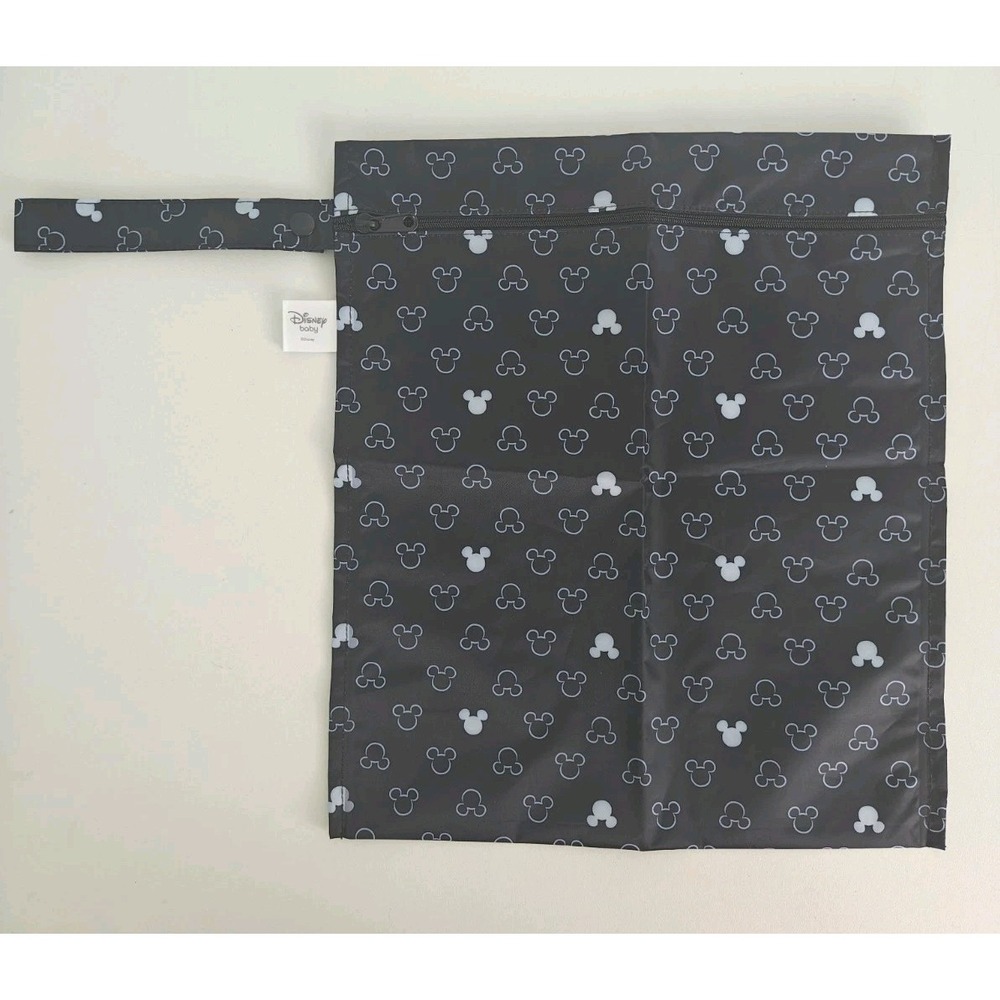 Bumkins Kids Wet Bag Medium Mickey Mouse Waterproof Black Travel Pouch